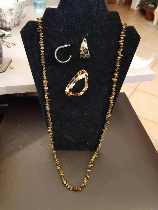 Parure marron collier boucle d oreilles et bracelet